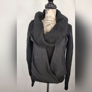 Corson Wool Sweater Sz 0 Cowl Neck Mixed Media Criss-cross Front Heavy Black